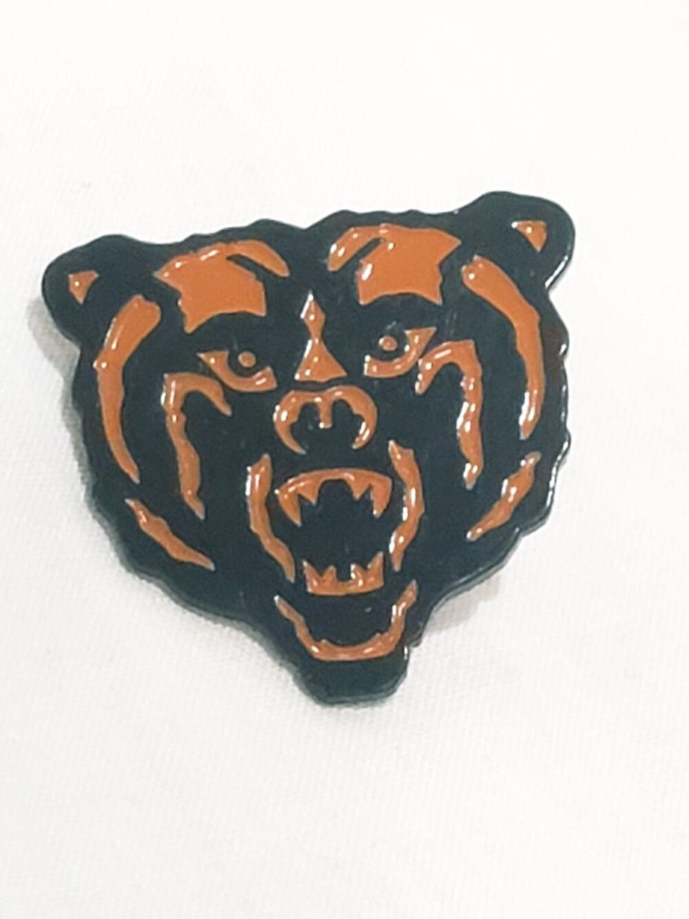 Bear Head Mouth open Teeth showing Black Orange Lapel Hat Pin 1"